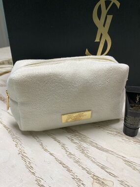 YSL Mini Cream Fabric Cosmetic Pouch
